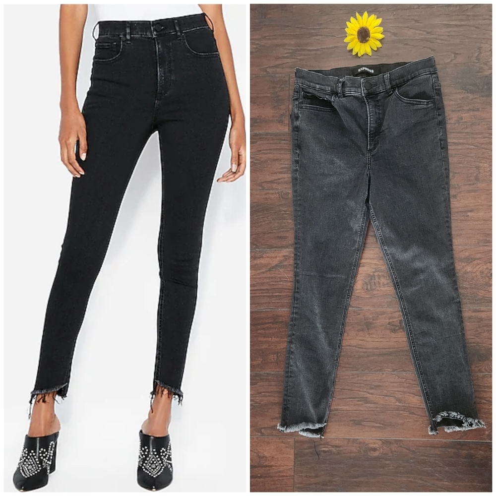 EXPRESS Ankel Super High-rise  Black Frayed Hem Jeans Sz 10